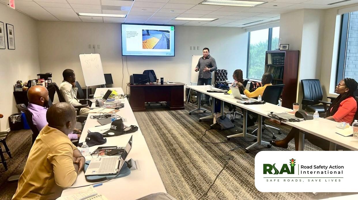 A classroom session during road safety training at the International Road Federation (IRF).