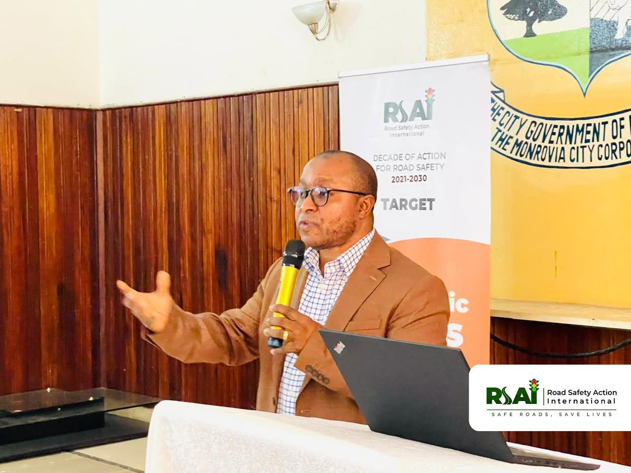 Hon. Sirleaf Ralph Tyler, Minister of Transport, speaking at the launch of ROYERS.