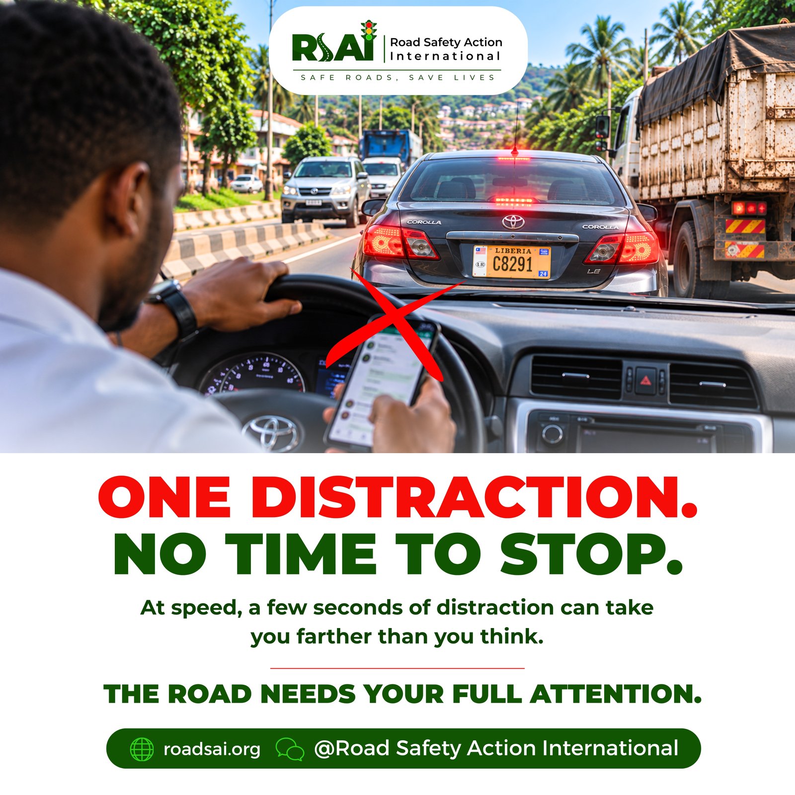 “One distraction. No time to stop.”: distracted driving campaign post (28 September 2026).